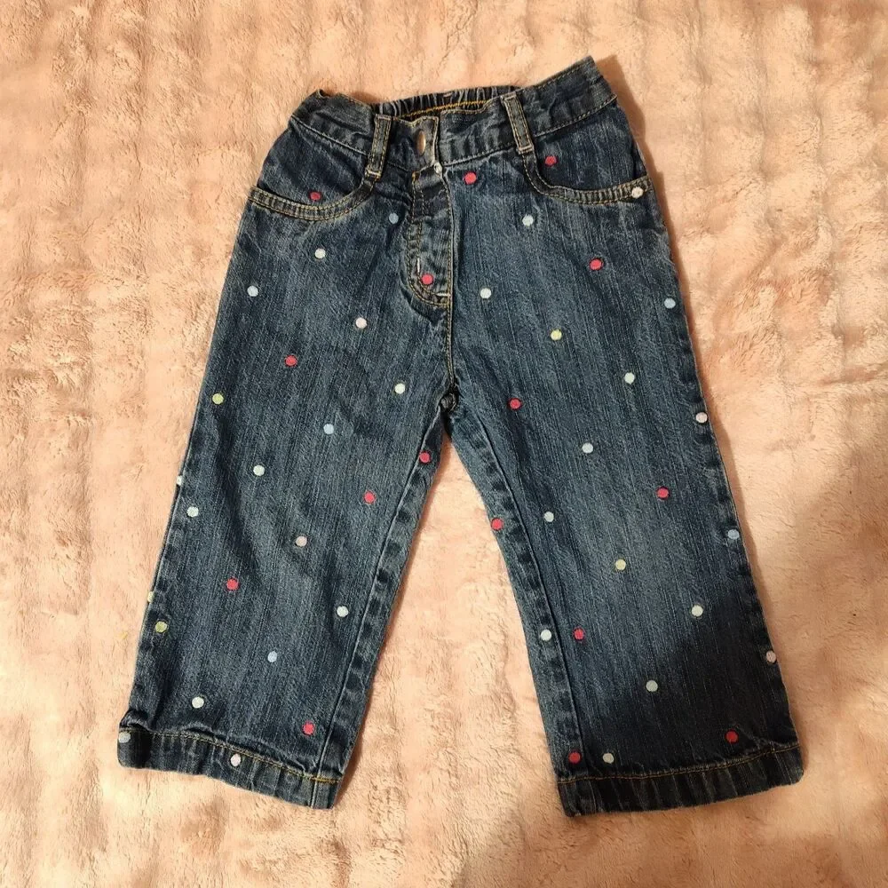 Vintage Gymboree Toddler Girls Embroidered Polka Dot Denim Jeans Pants 18-24 Mos